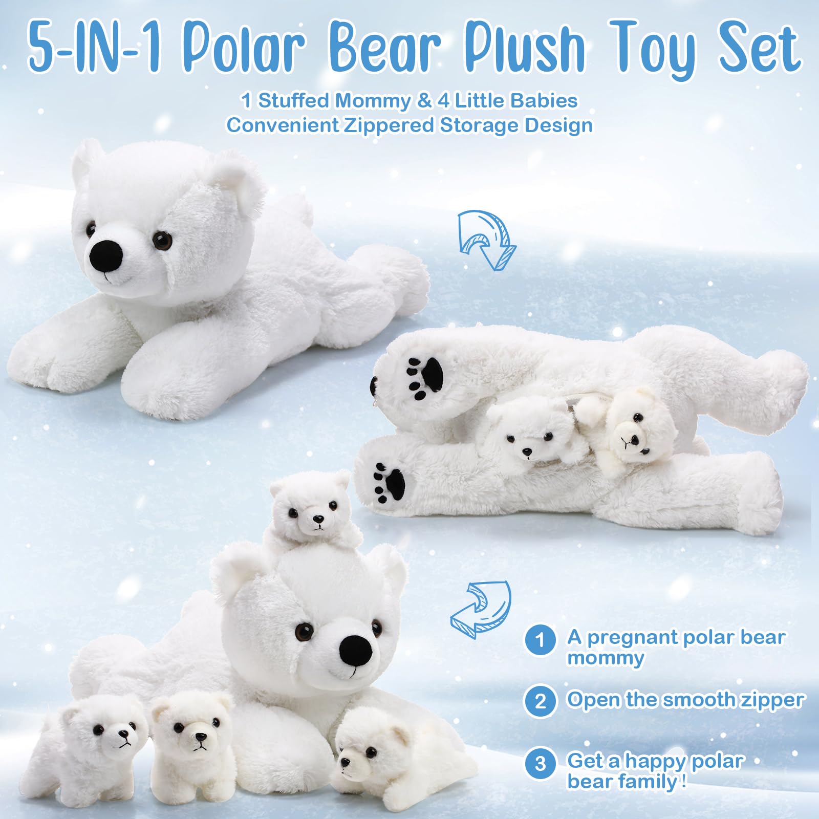 Leitee polar bear back zipper revealing babies