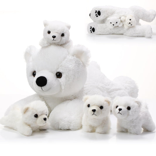 Leitee polar bear mother plush with babies inside for cozy hugs