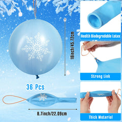 Leitee snowflake punch balloons blue, side view, sturdy for lively indoor games.