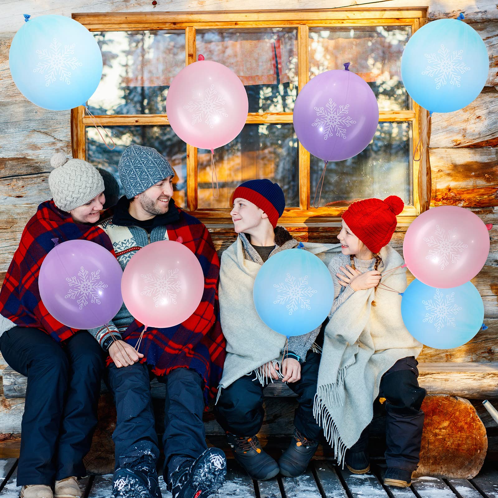 Leitee snowflake punch balloons inflated to 18 inches, vibrant decorations.
