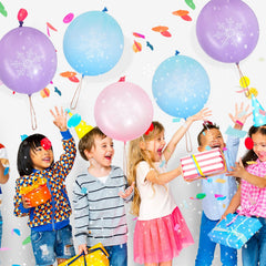 Leitee snowflake punch balloons pack shot, 36 pieces, great value.