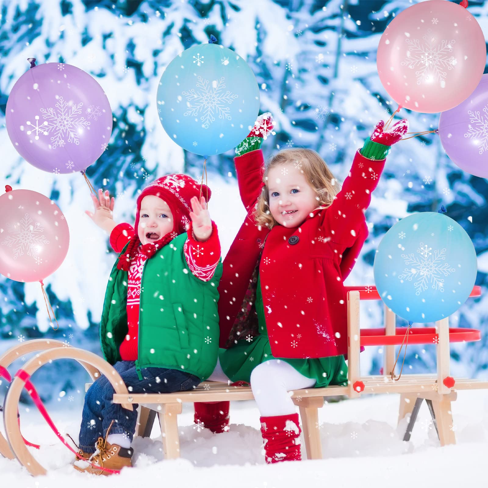 Leitee snowflake punch balloons with rubber band handles, easy to grab.