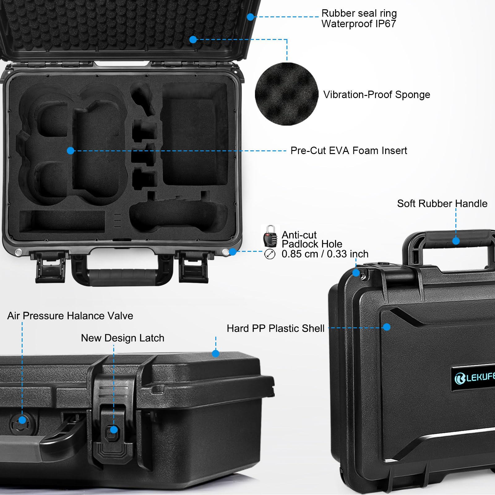 Lekufee case interior with drone fit and foam cutouts for Avata 2
