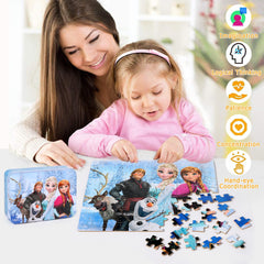 LELEMON 100-piece puzzle set spread on a table for kids.