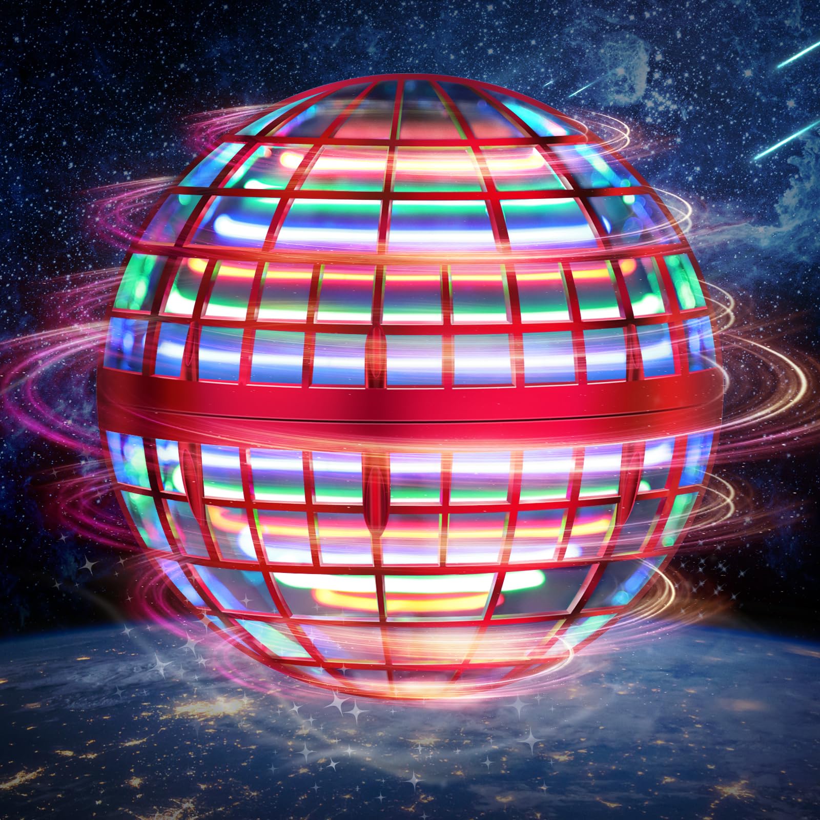 LEMATRIX Flying Orb Ball Toy front view shows compact, kid-friendly red design for easy play.