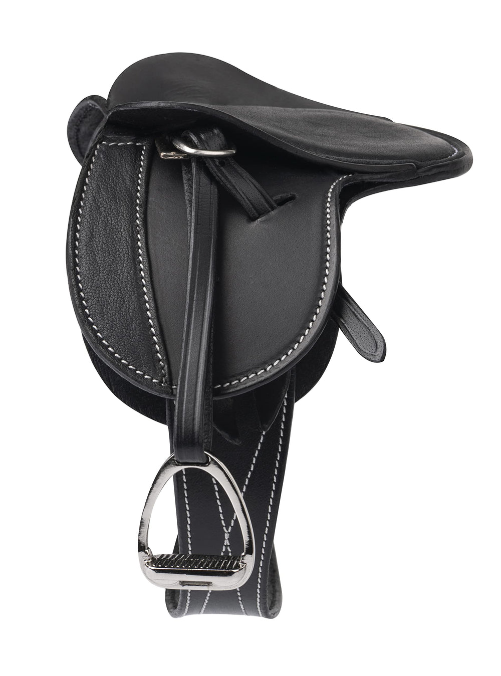 LeMieux Toy Pony Saddle in black fine grain leather, durable finish for learning tack handling