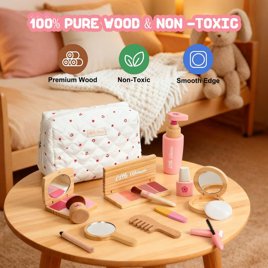 Lemofix makeup set laid out with 17 pretend pieces for creative play.