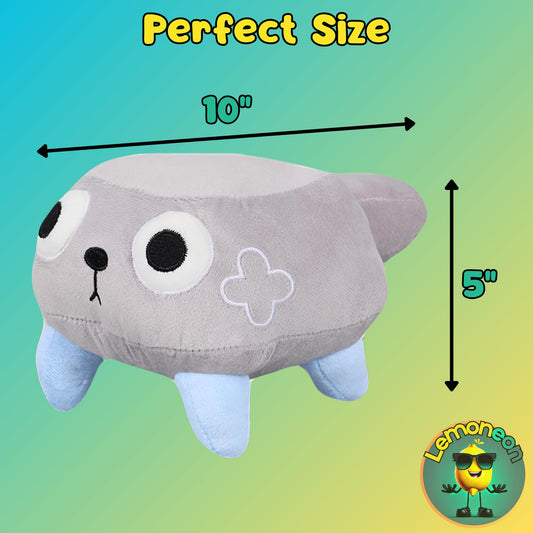 Close-up of Lemoneon Dandy's World Pebble plush fabric texture, highlighting durable stitching and softness