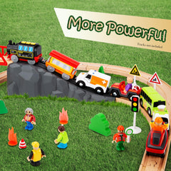 LemonKids wooden-track compatible set shown on track