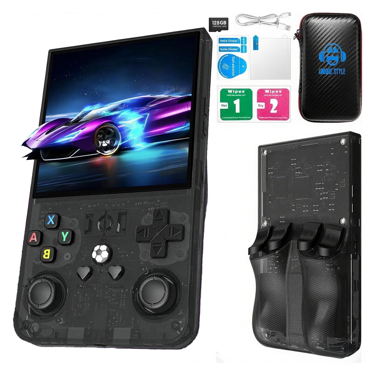 LENEFU R36MAX front view highlighting portable retro handheld design for travel gaming.