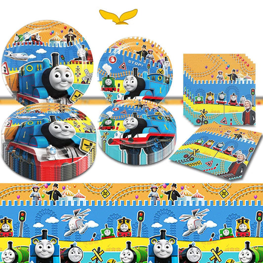 Lenglet Train Friends plates showcase a cheerful train design for kid-friendly parties.