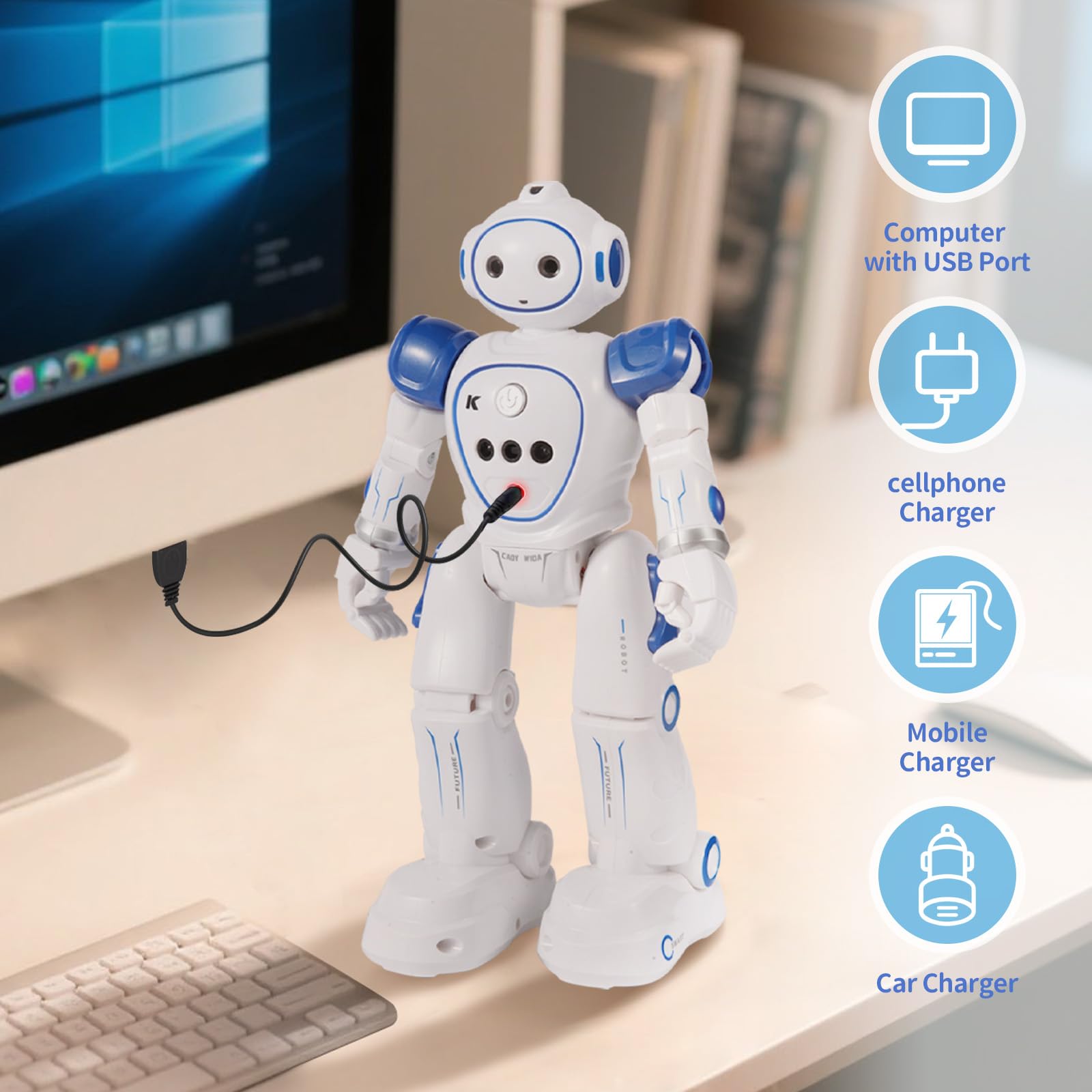 LENGTOUQ robot rechargeable via USB for hours of play.