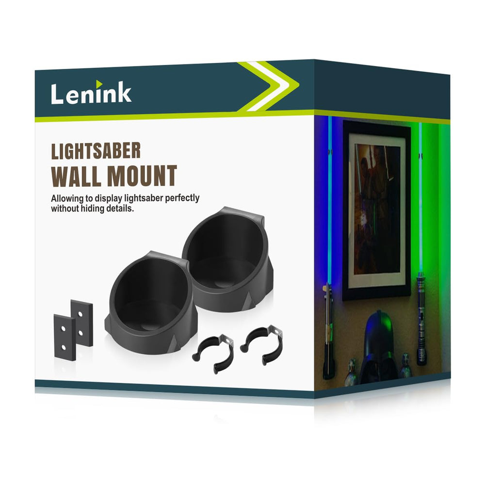 Lenink two-pack lightsaber wall mount on wall for organized display.
