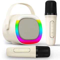 LENRUE karaoke machine with 2 mics beige for shared singing fun