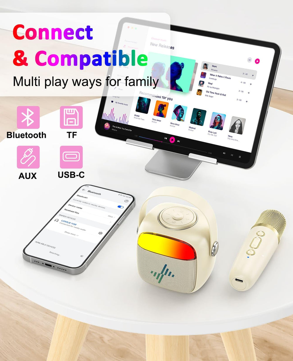 LENRUE karaoke machine features a silicone handle for easy transport between rooms.