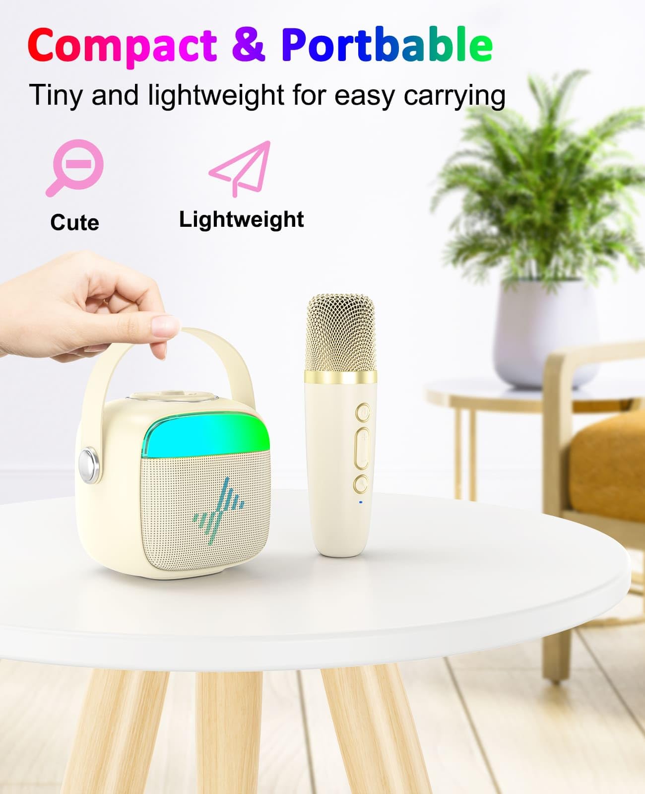 LENRUE wireless microphone supports two-mic setup for duets and games.