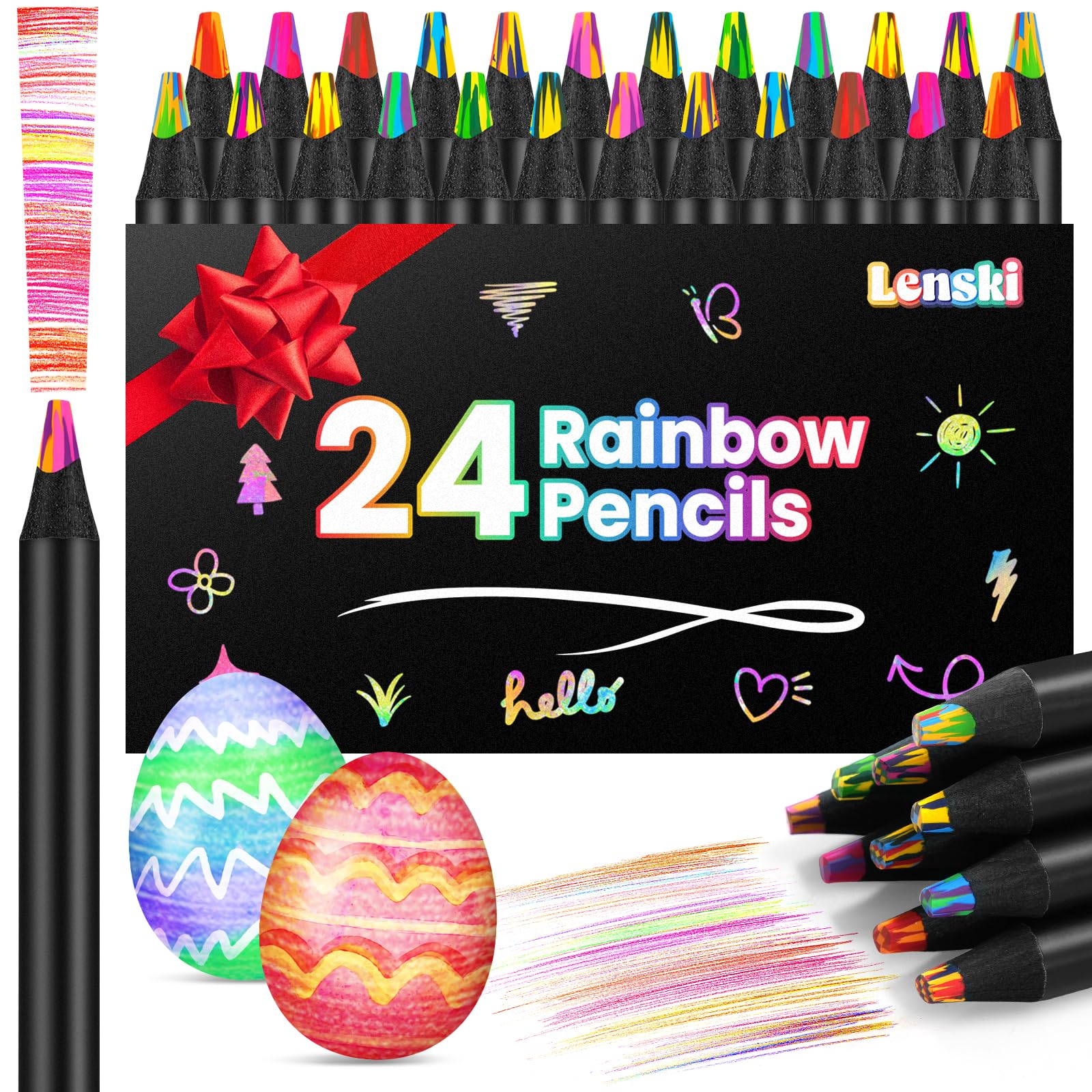 Lenski Rainbow Pencils, 24-color set, ideal for vibrant sketches and smooth color blending.
