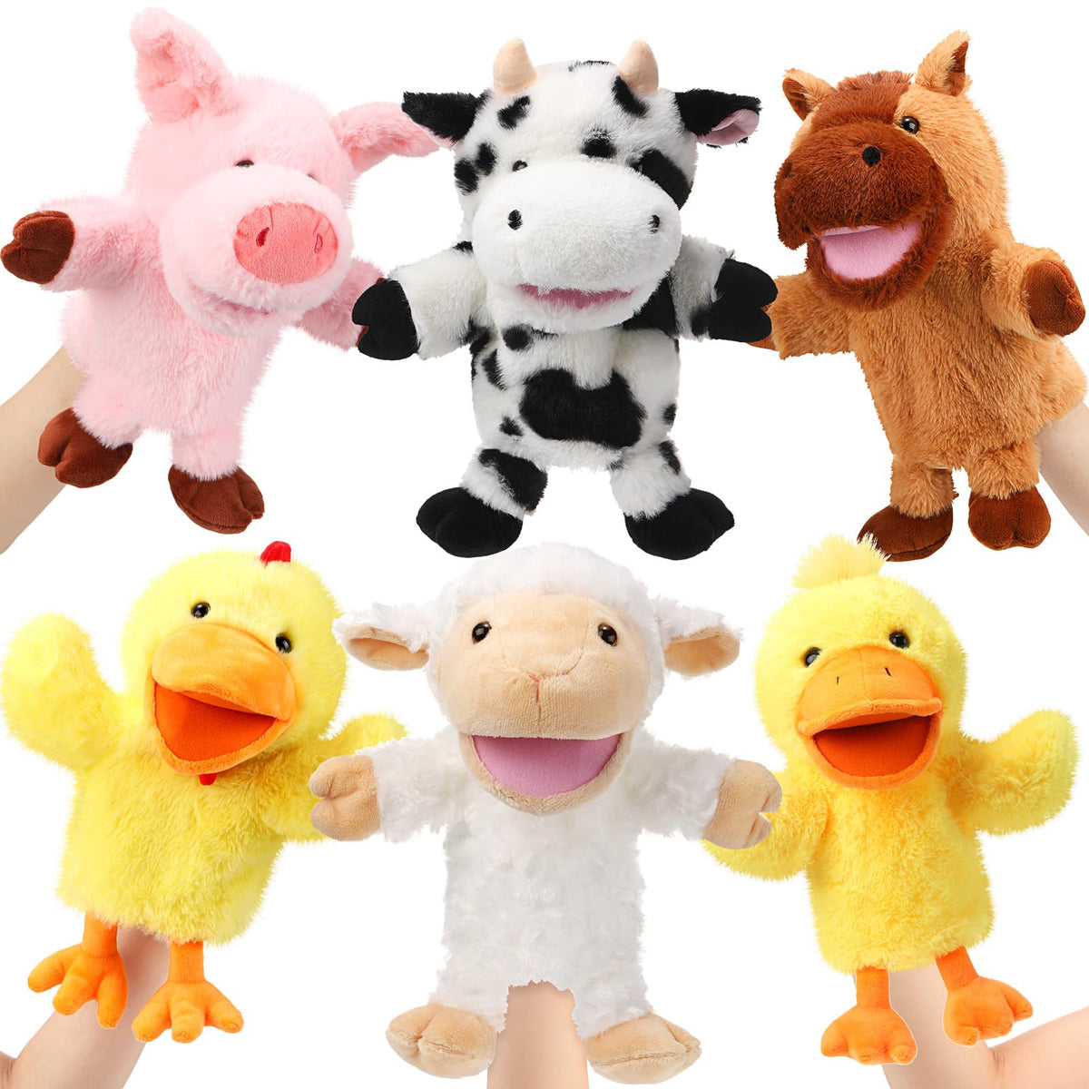 Lenwen cow hand puppet with movable mouth for lively storytelling and role play.