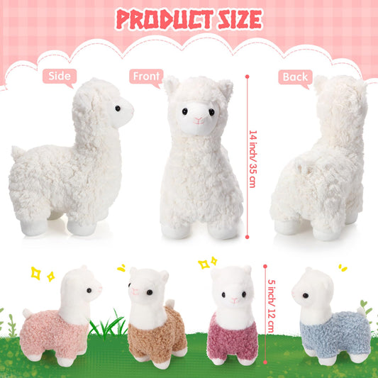 Lenwen baby llama plush four-pack close-up, ideal for imaginative play.