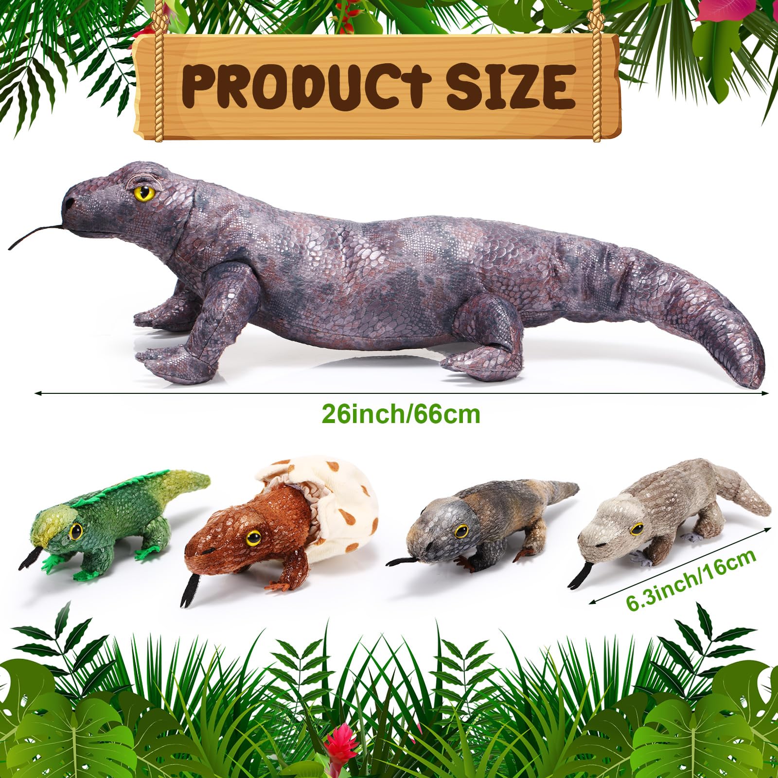 Lenwen Komodo Dragon baby lizard plush yellow, soft fabric for cuddles and imaginative play.