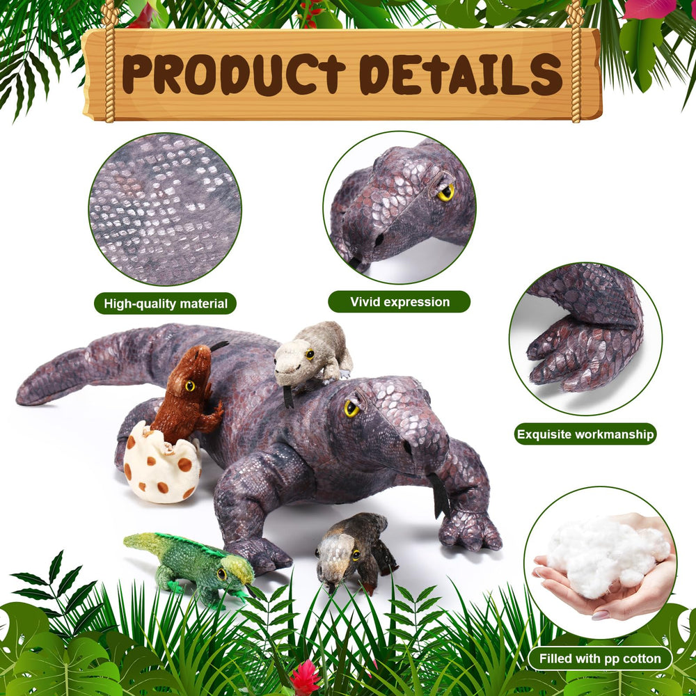 Lenwen Komodo Dragon baby lizard plush green, durable stitching supports classroom storytelling.