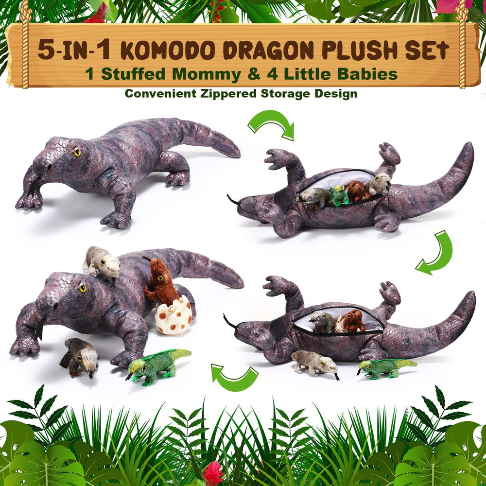 Lenwen Komodo Dragon baby lizard plush brown, kid-friendly texture for safe playtime.