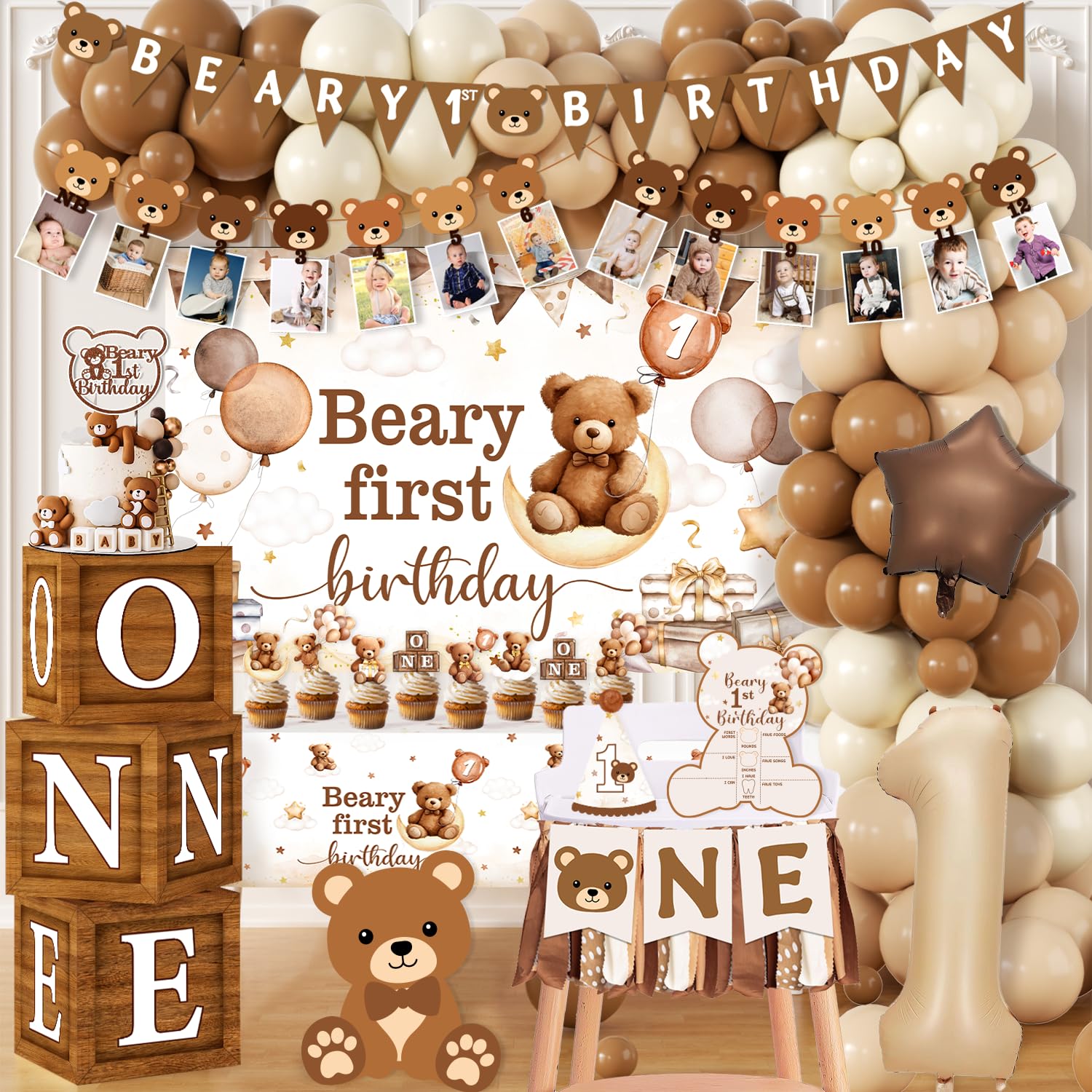 Lenyunge Beary first birthday banner for a joyful party backdrop and photo moments