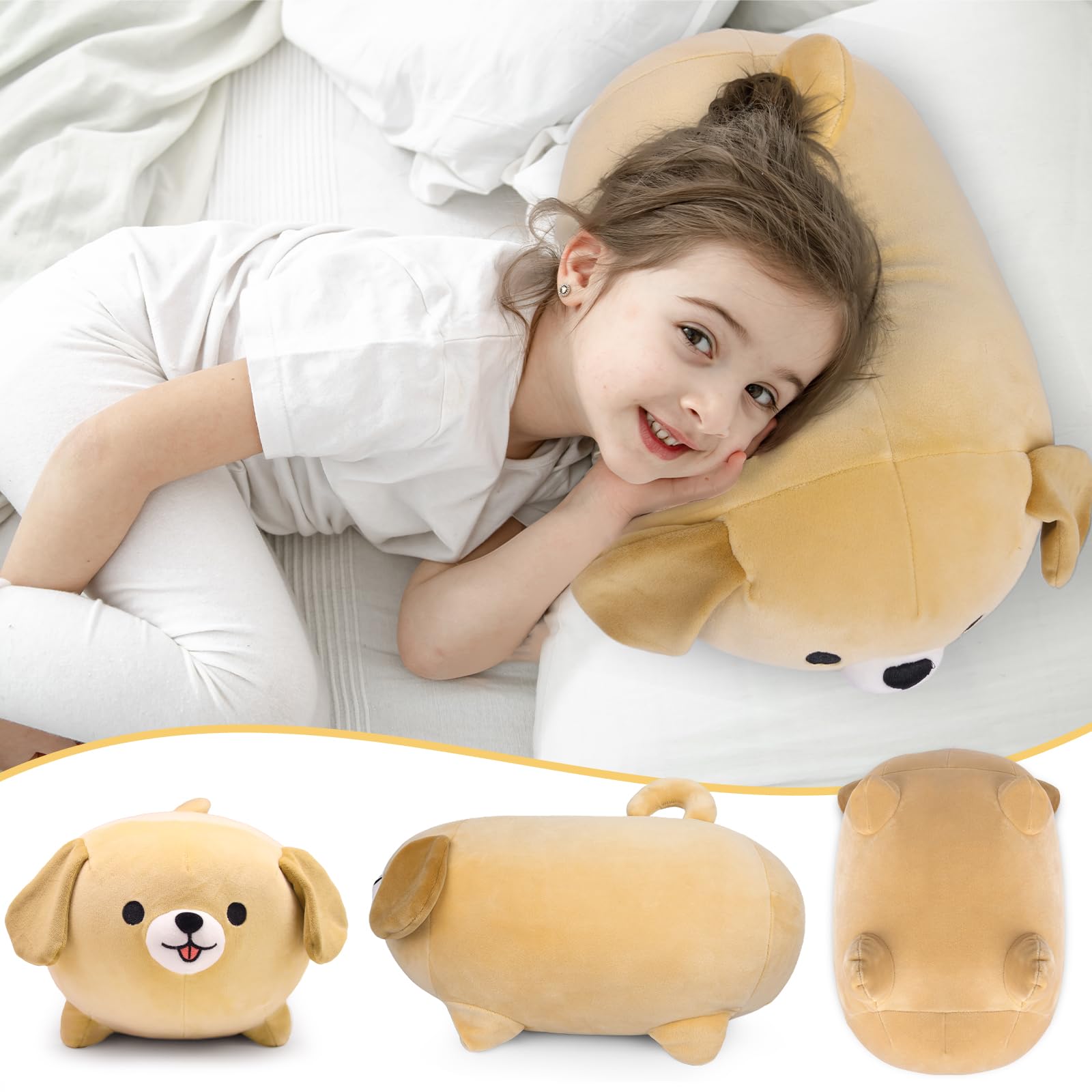 Leokawin dog plush pillow 15in, side view, soft hug for relaxing naps.