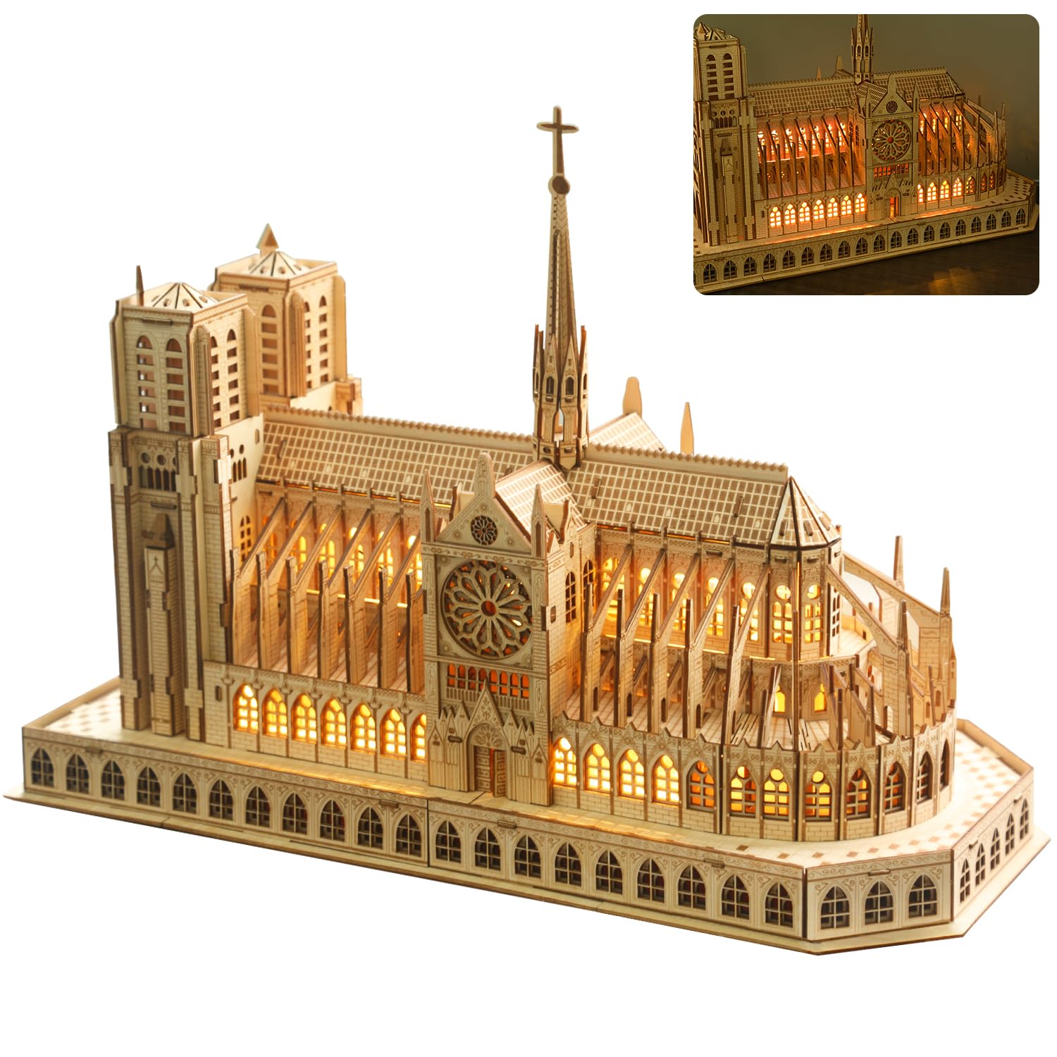 Leopmase Notre Dame LED display puzzle elevates shelf decor with a luminous centerpiece