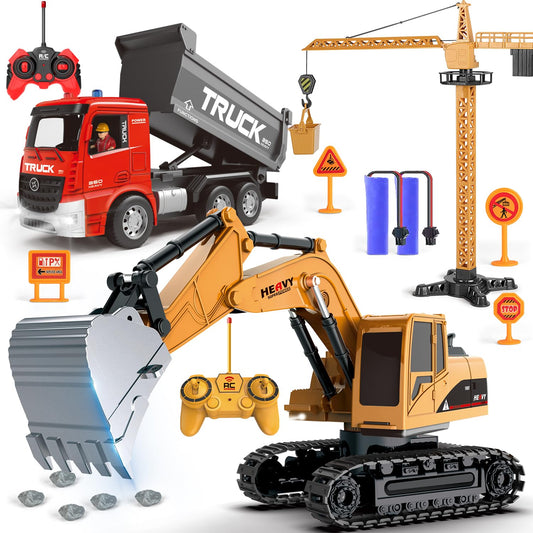 Leopmase RC excavator with lights for realistic play and durable construction.