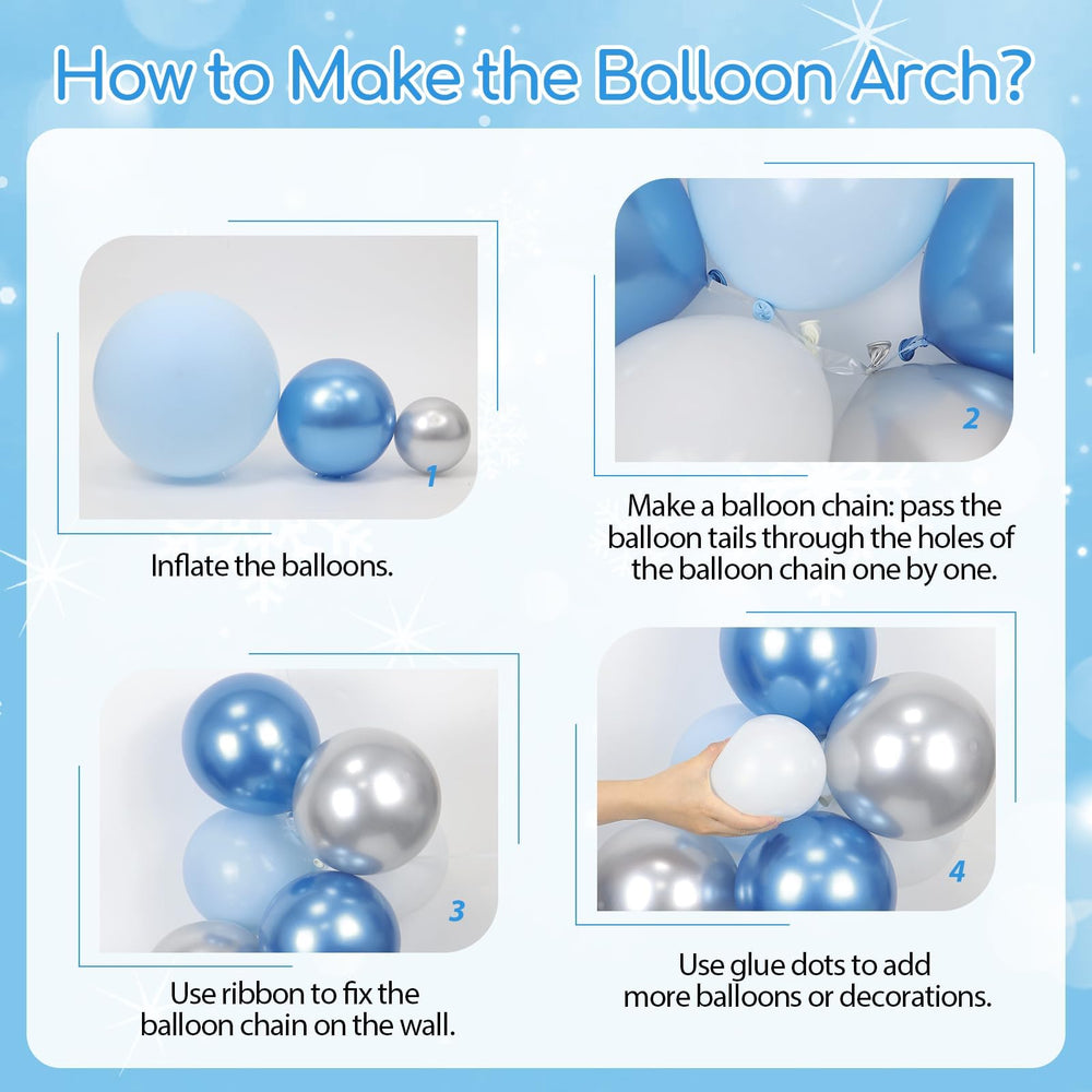 Leraqertra Snowflake Balloon Arch Kit white balloons offer a clean, elegant arch aesthetic.