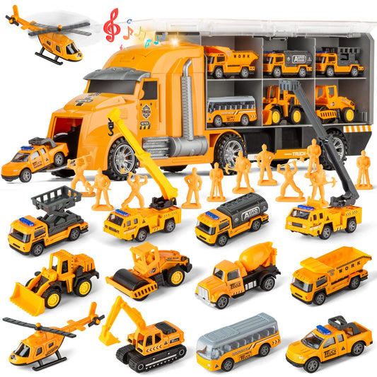 LerBao 25-in-1 die-cast truck set front view for tactile exploration