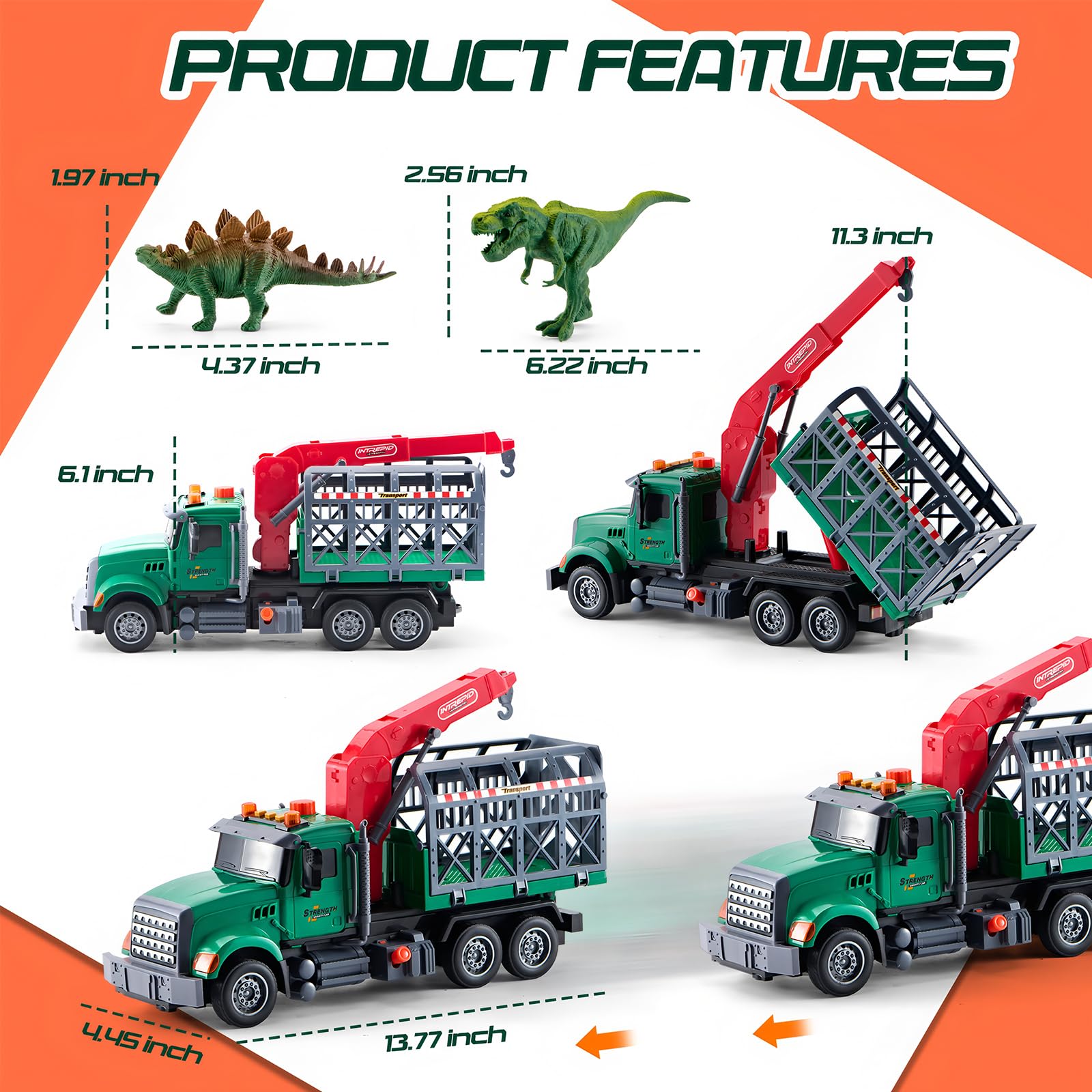 LerBao dinosaur transport truck crane operation demonstrates pneumatic action for realistic captures