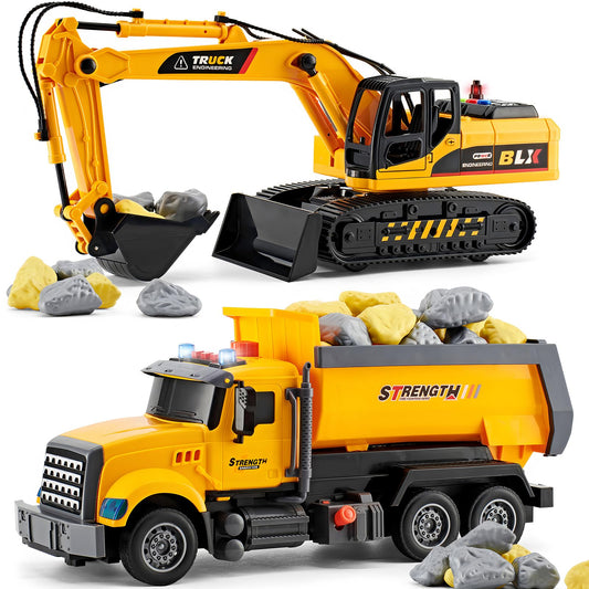 LerBao excavator with rotating cab for realistic construction play.