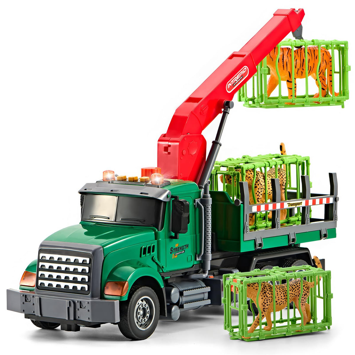 LerBao large animals truck with front lights enhances rescue play.