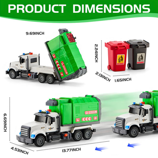 LerBao garbage truck toy rear dump bed with air-pressure action for realistic dumping