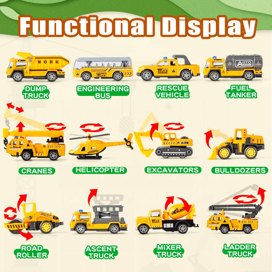 LerBao pull-back construction trucks in action for quick, engaging play