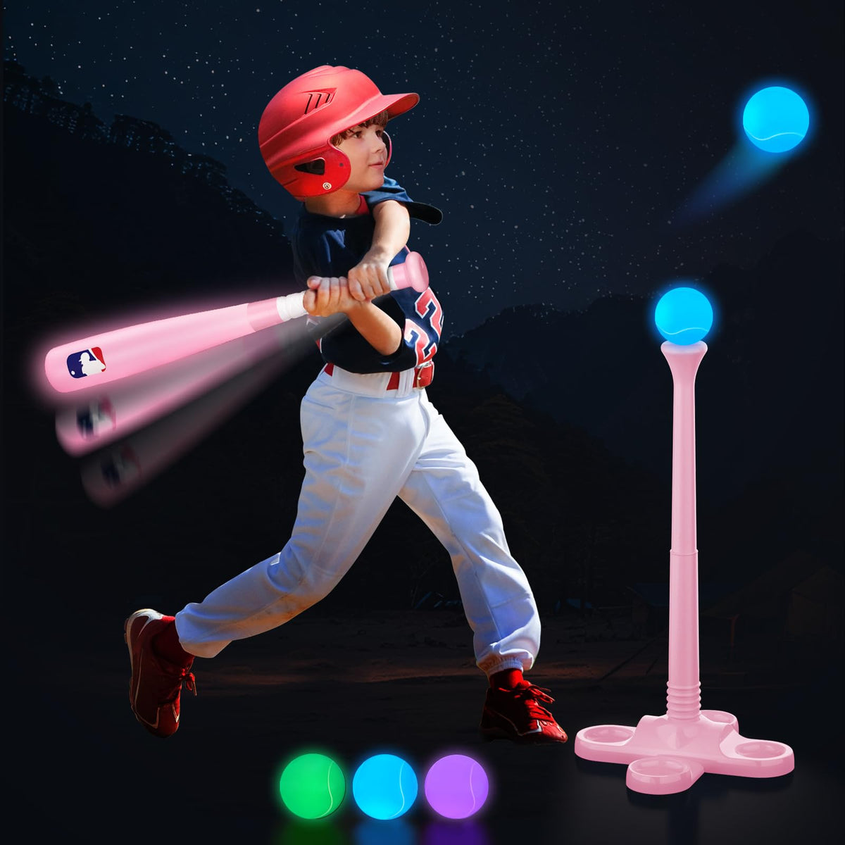 Leshein T Ball Set glow baseball bat glows at dusk for safe outdoor play.