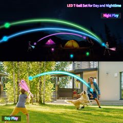 Leshein T Ball Set glowing baseballs illuminate game time for kids ages 3-8.