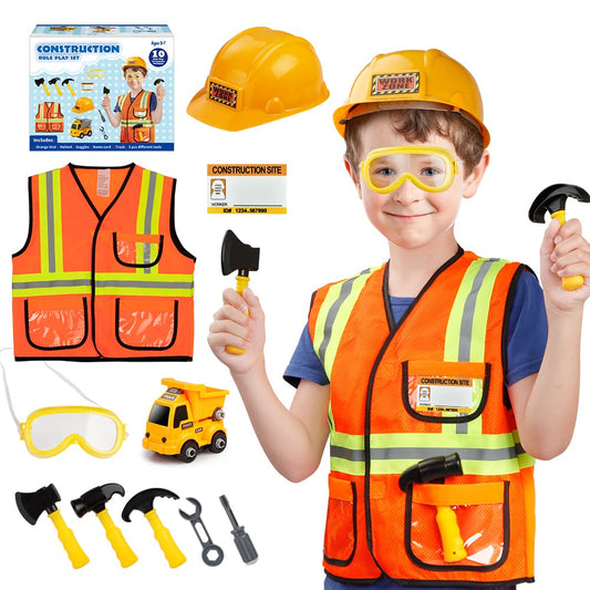 Lesheng space construction costume front view showcases bright vest for active role play.