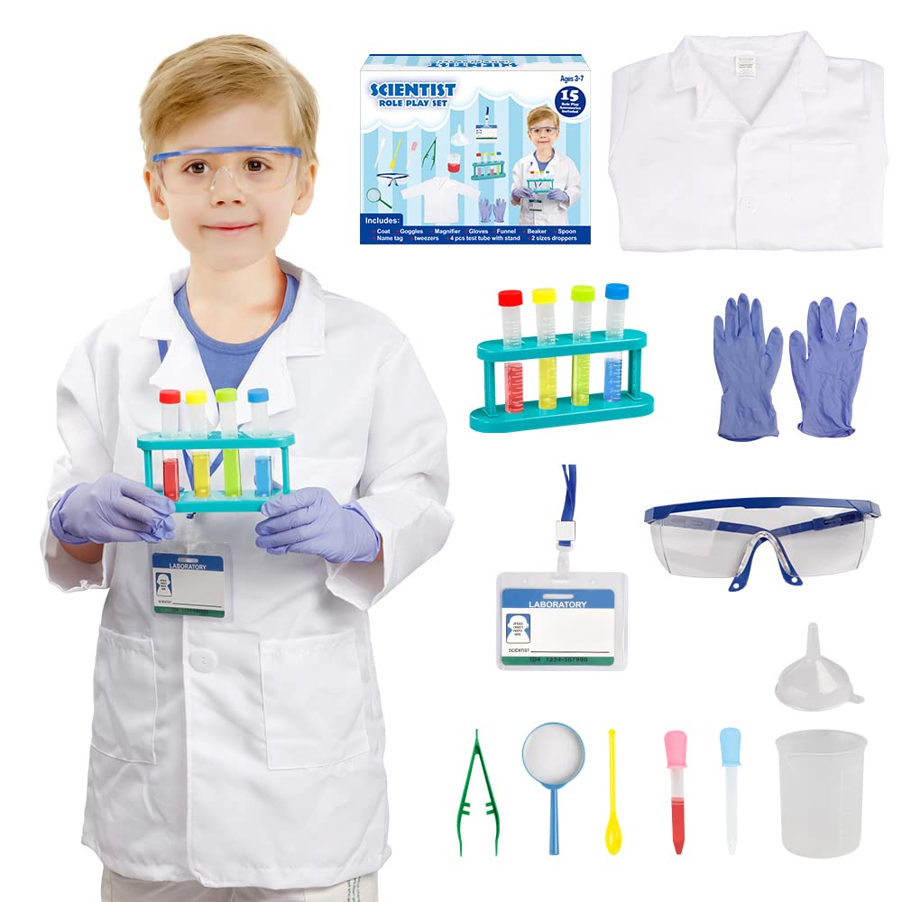 Lesheng space lab coat with test tubes for imaginative science play at home