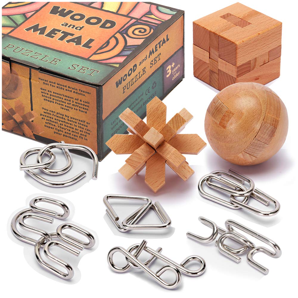 LESONG coil wire puzzle in metal and wood for mindful problem solving