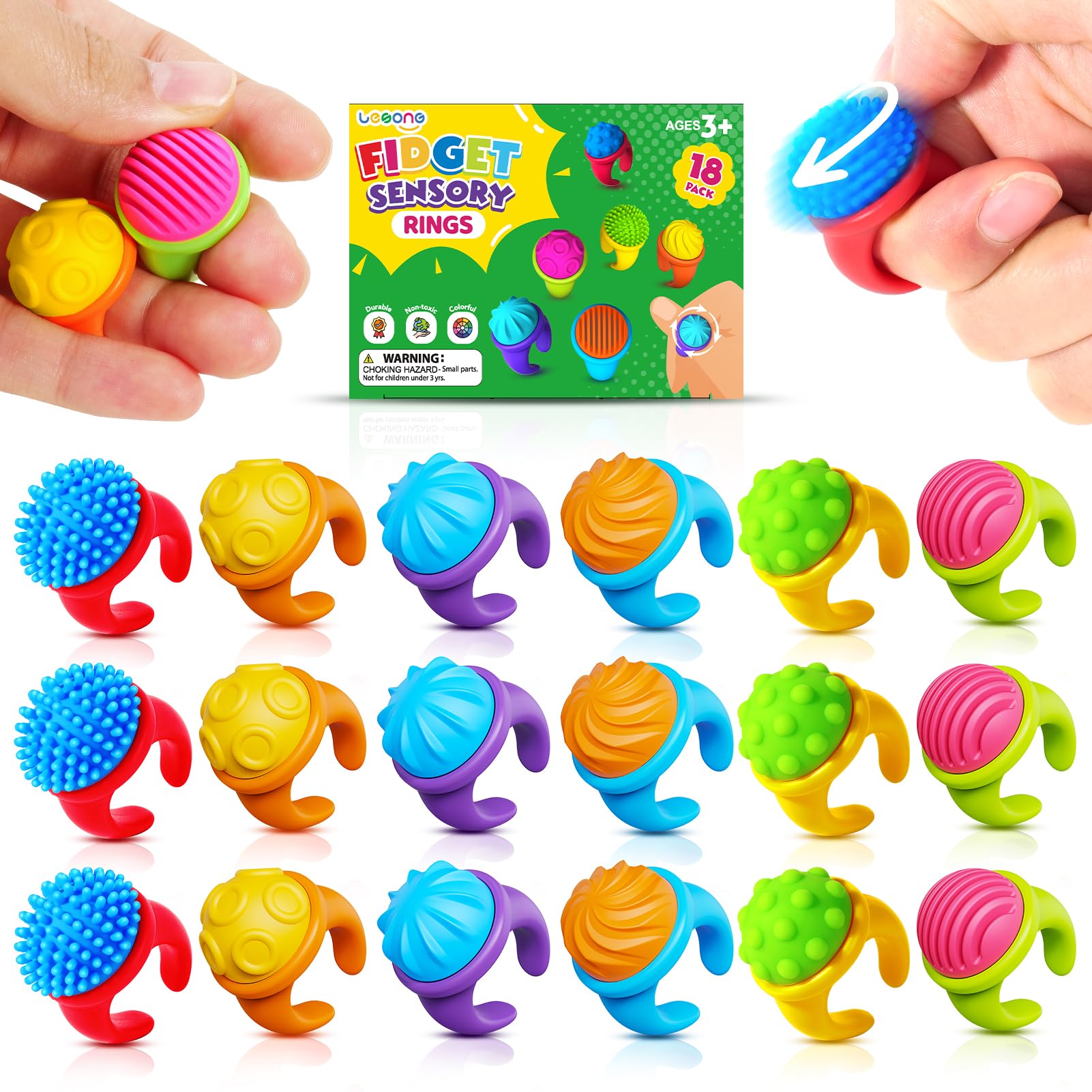 LESONG fidget toys kids sensory rings pack for calm focus during class.