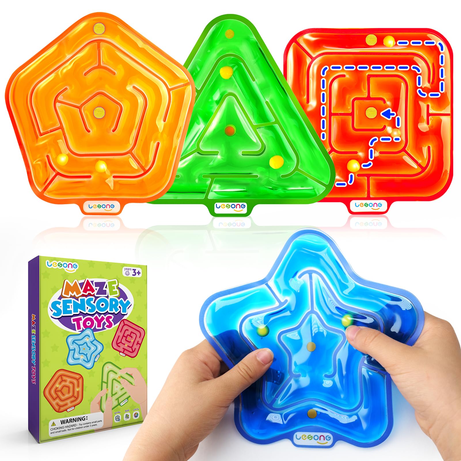 Lesong gel-filled squishy fidget maze 4pack promotes calm, focused play for kids.