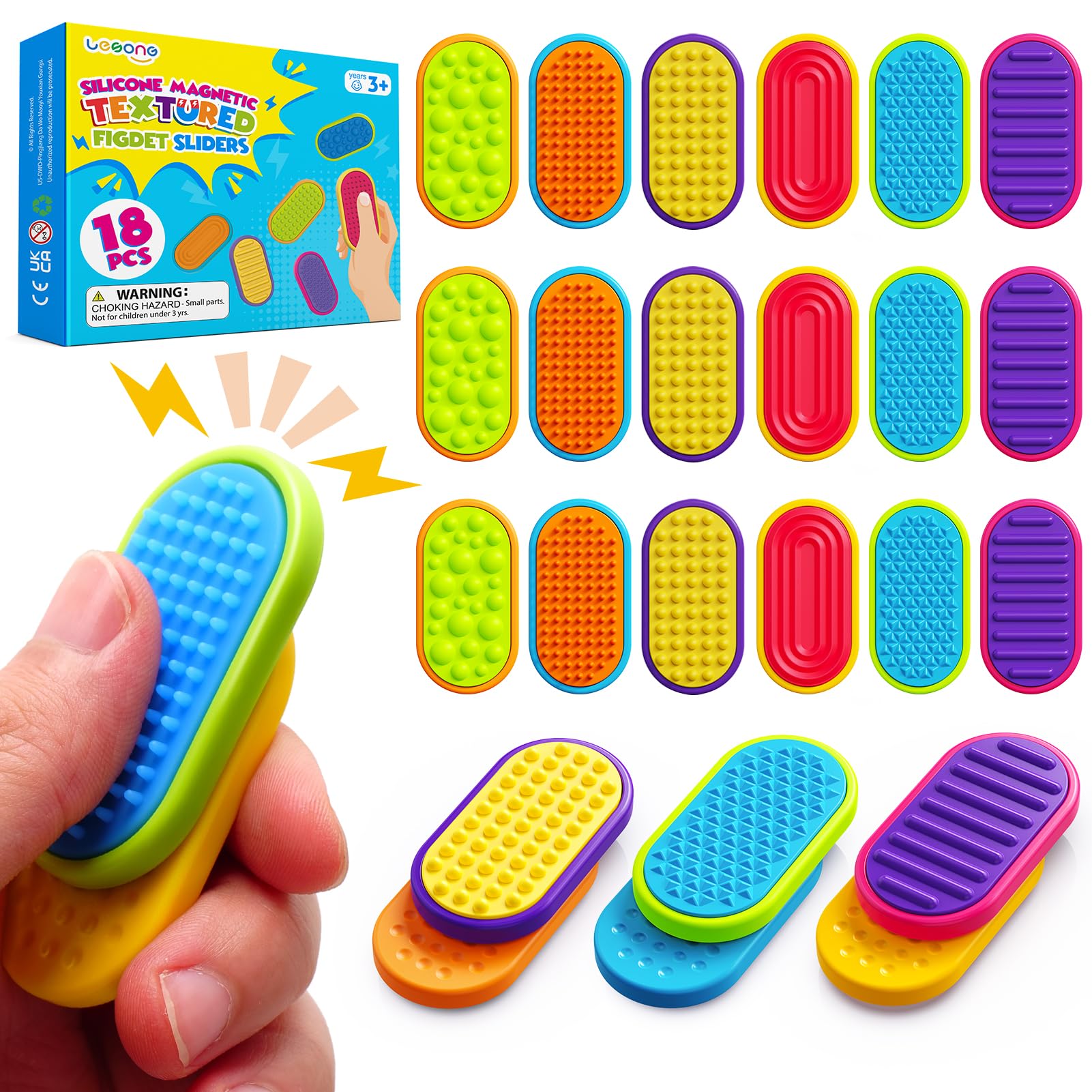 Lesong sensory fidget magnets: colorful set of textured sliders for focused, calm play.