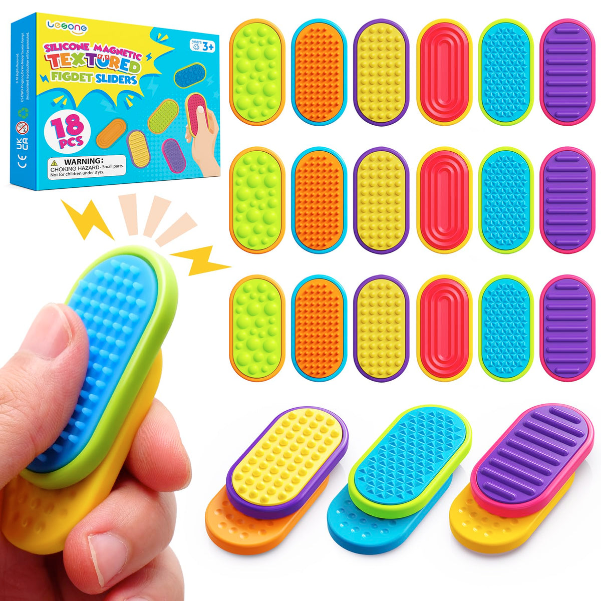 Lesong sensory fidget magnets: colorful set of textured sliders for focused, calm play.