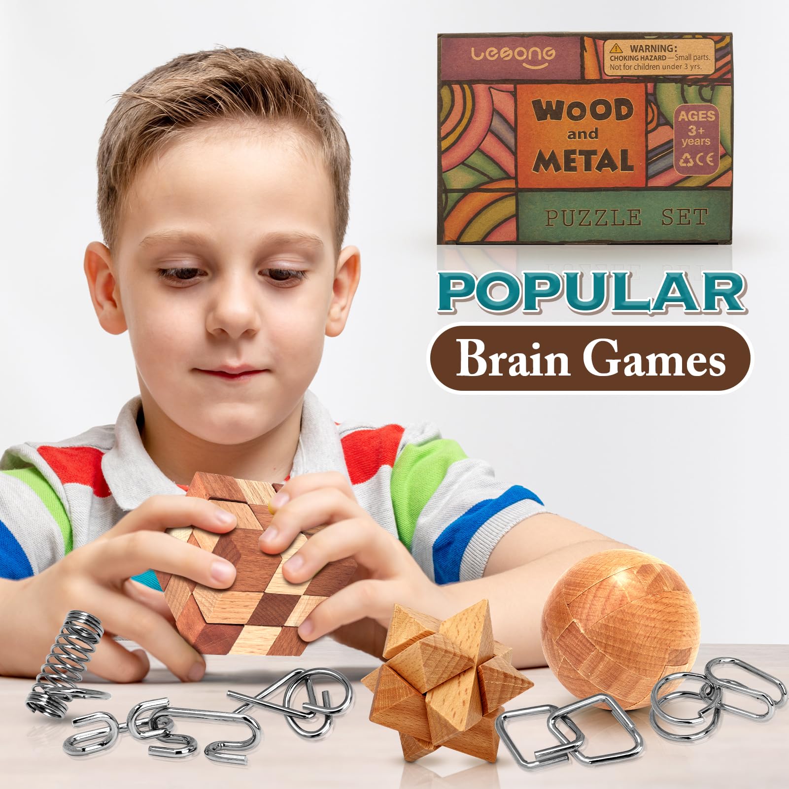 Lesong wooden coil puzzle set with plastic storage box