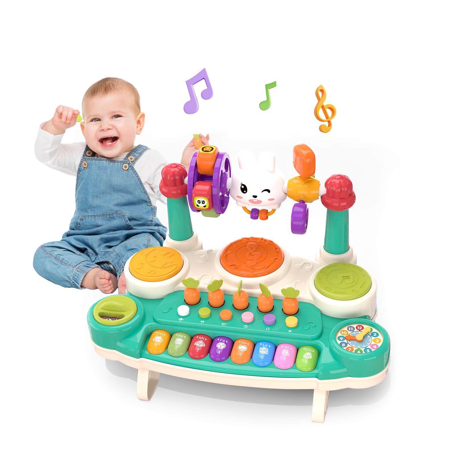 LESSETI 20-in-1 piano-keyboard toy with bright lights for early music exploration.