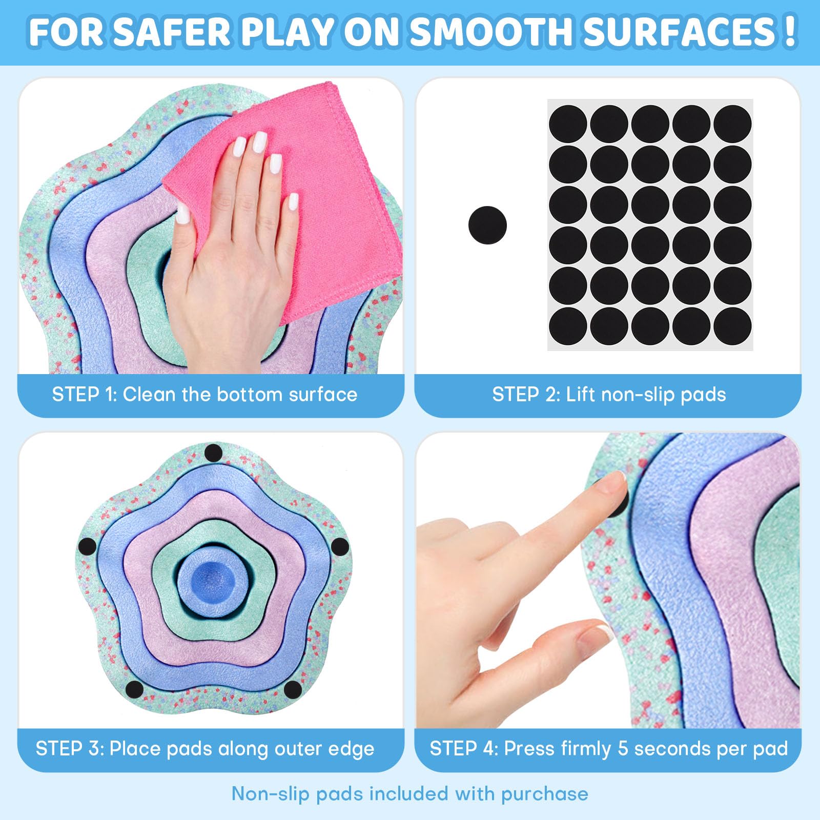 LESSETI compact-nesting-stones store neatly for easy cleanup.