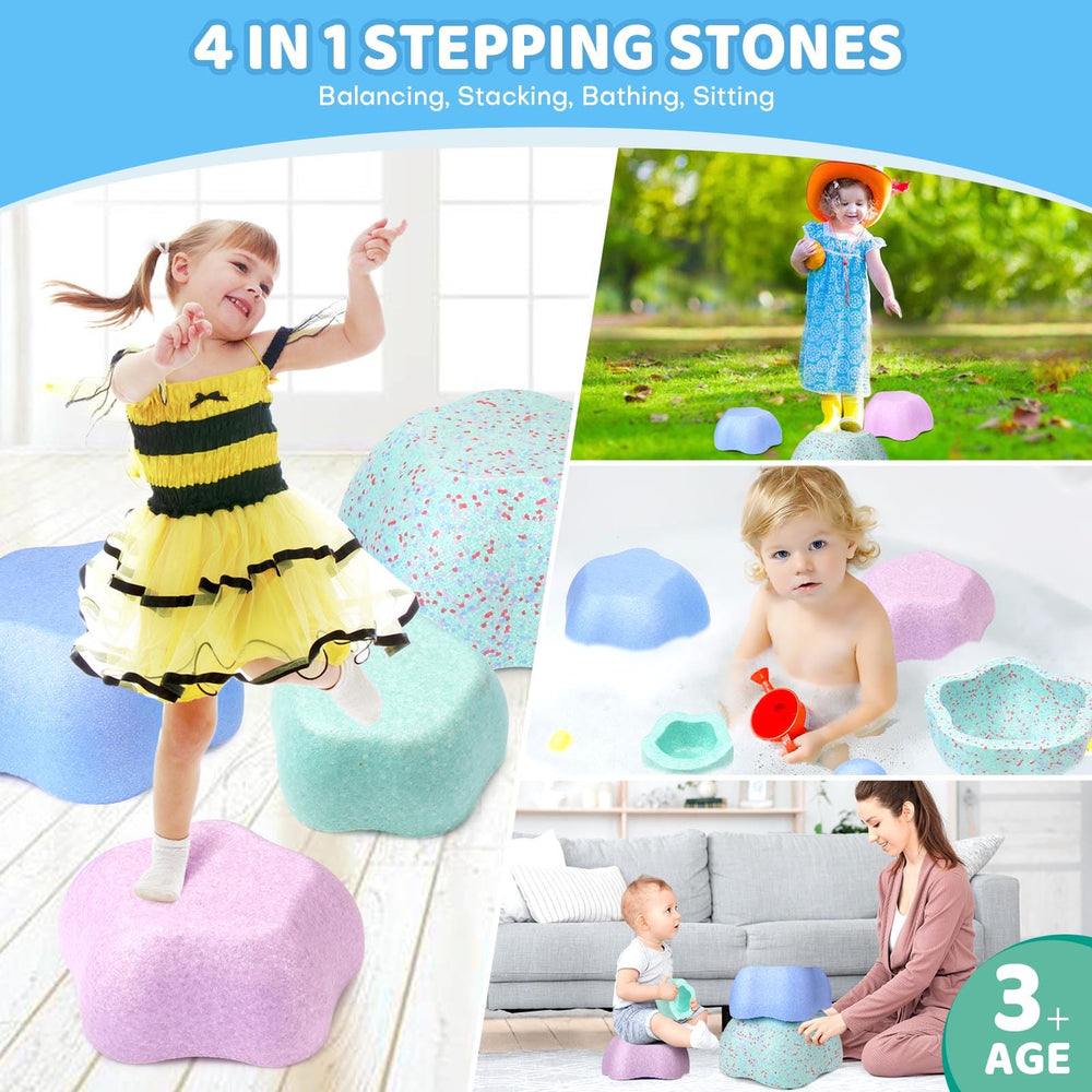 LESSETI kids-balancing-on-stones demonstrates coordination in action and fun.